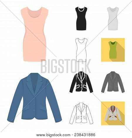 Different Kinds Of Clothes Cartoon, Black, Flat, Monochrome, Outline Icons In Set Collection For Des
