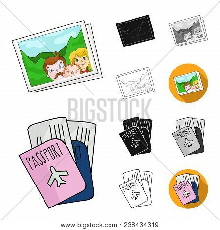 Family Holiday Cartoon, Black, Flat, Monochrome, Outline Icons In Set Collection For Design. Recreat