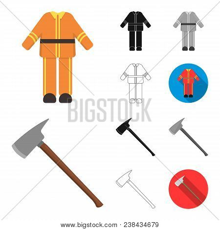 Fire Department Cartoon, Black, Flat, Monochrome, Outline Icons In Set Collection For Design. Firefi