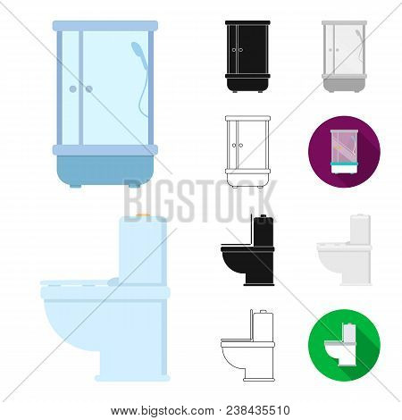 Furniture And Interior Cartoon, Black, Flat, Monochrome, Outline Icons In Set Collection For Design.