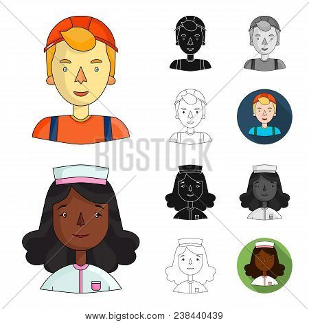 People Of Different Professions Cartoon, Black, Flat, Monochrome, Outline Icons In Set Collection Fo