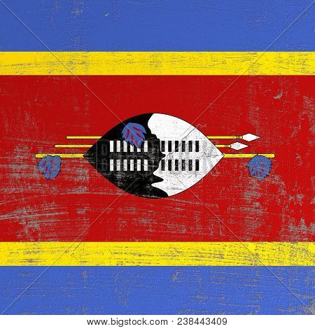 3d Rendering Of Kingdom Of Swaziland Flag In A Scratched Surface