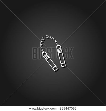 Nunchaku Weapon Icon Flat. Simple White Pictogram On Black Background With Shadow. Vector Illustrati