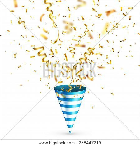 Party Shiny Hat With Ribbon And Confetti. Holiday Decoration.celebration.birthday.vector Illustratio
