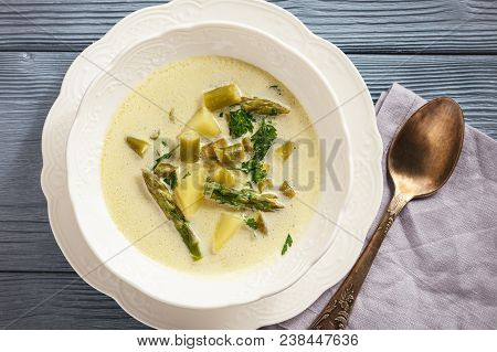 Asparagus Cheese Soup With Potatoes And Leek.