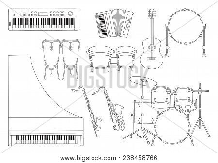 Vector Set Of Symphony Orchestra Musical Instruments.