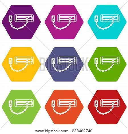 Door Latch Icons 9 Set Coloful Isolated On White For Web