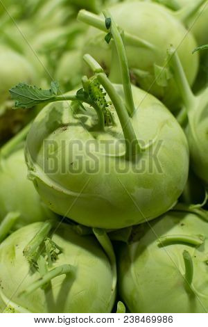 German Turnip Of Kohlrabi Caggage, Fresh Green Vegetable Ready To Eat