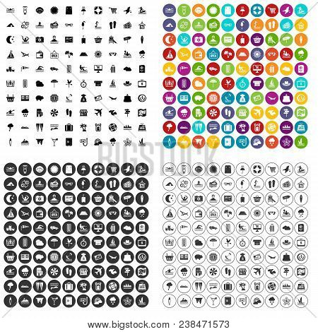 100 Seaside Resort Icons Set Vector In 4 Variant For Any Web Design Isolated On White