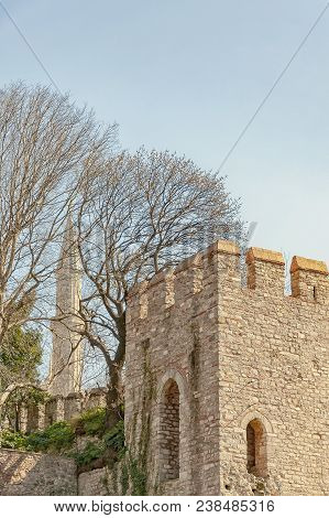 Part Of The Ancient City Wall That Surround Some Of The City Of Istanbul In Turkey.