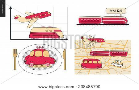 From Point A To Point B A Set Of Transportation Planning Concept - Airplane And Train Timetable Grap