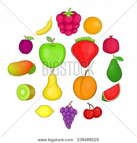 Fruit Icons Set. Cartoon Illustration Of 16 Fruit Travel Vector Icons For Web
