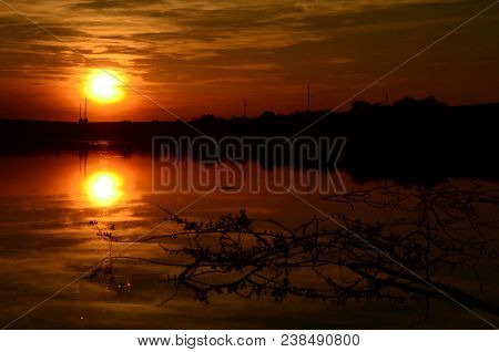 Sunset On The Beach With Beautiful Sky.