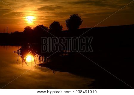 Sunset On The Beach With Beautiful Sky.