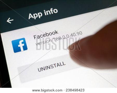 Bangkok, Thailand - April 21, 2018 : Facebook Users Uninstalling Of Their Own Mobile Apps