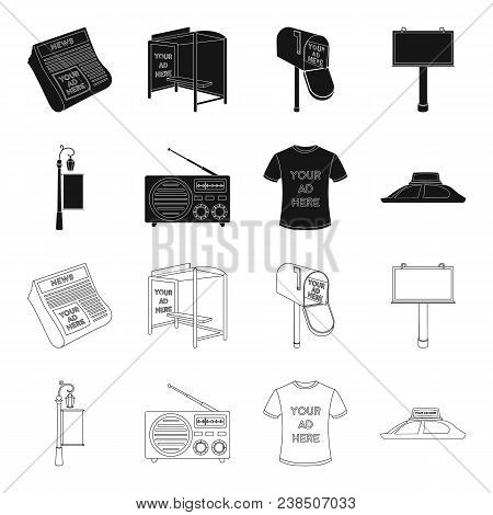 A Lamppost With A Sign, A T-shirt With An Inscription, A Radio, A Car Roof.advertising, Set Collecti