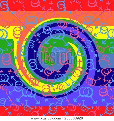 Gender And Sexual Orientation Icon Set. Rainbow Background. Seamless Vector Pattern. Lgbt Colors. Ab
