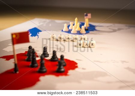Usa And China Trade War Concept. Tade War Caused By The 2018 Us Tariffs On Steel And Aluminium