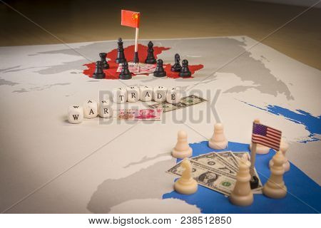 Usa And China Trade War Concept. Tade War Caused By The 2018 Us Tariffs On Steel And Aluminium