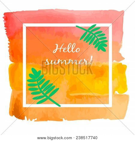 Vector Watercolor Background With Tropic Leaves. Hand Painted Abstract Design. Eps 10.