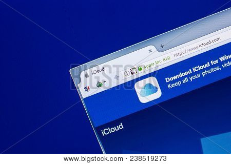 Ryazan, Russia - April 29, 2018: Homepage Of Icloud Website On The Display Of Pc, Url - Icloud.com