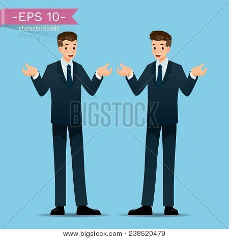 Businessmen Smile And Stand Talking About Work, Presenting Earnings, Explaining Products, Discussing