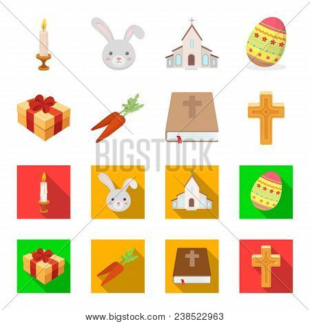 Cross, Bible, Gift And Carrots.easter Set Collection Icons In Cartoon, Flat Style Vector Symbol Stoc