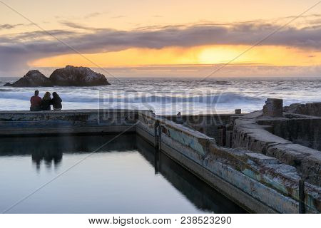 Sunset Over Sutro Baths Ruins. San Francisco, California, Usa.