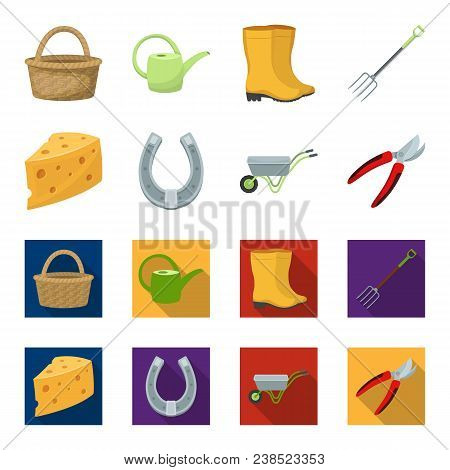 Cheese With Holes, A Trolley For Agricultural Work, A Horseshoe Made Of Metal, A Pruner For Cutting 