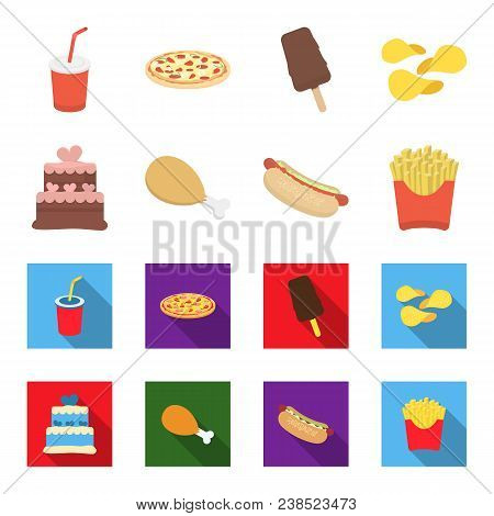 Cake, Ham, Hot Dog, French Fries.fast Food Set Collection Icons In Cartoon, Flat Style Vector Symbol