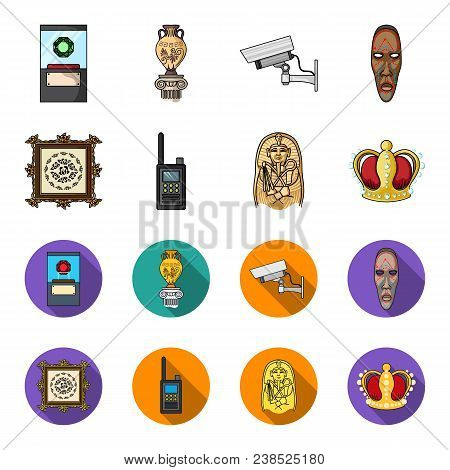 Picture, Sarcophagus Of The Pharaoh, Walkie-talkie, Crown. Museum Set Collection Icons In Cartoon, F