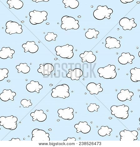 Vector Illustration Seamless Pattern, Background Blue Sky And Clouds.