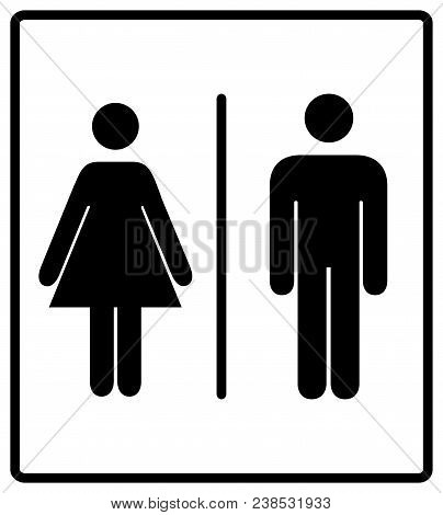 Illustration Of Mens And Womens Restroom Sign, Toilette Symbols.  Symbols For Public Places, Banner 