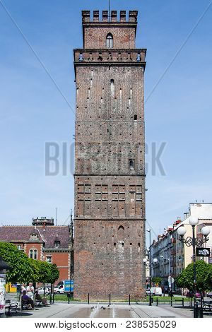 Nysa, Poland - June 06,2017: The Ziebicka Tower, A Gothic Building Built In 1350 At The Time Of Bish