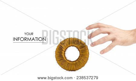 Transformer Coil In Hand Pattern On White Background Isolation
