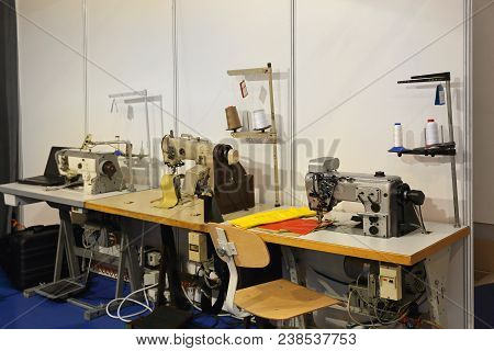 Industrial Sewing Machines In Clothing Production Factory