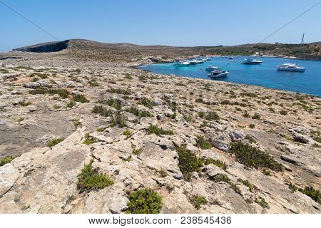 High Resolution Panorama Of The Crystal Clear Blue Waters Of Santa Maria Beach In Santa Marija Bay, 