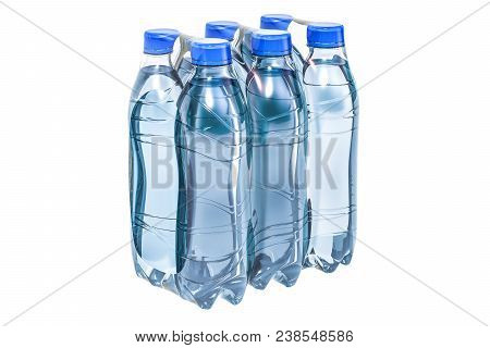 Water Bottles Wrapped In The Shrink Film, 3d Rendering Isolated On White Background