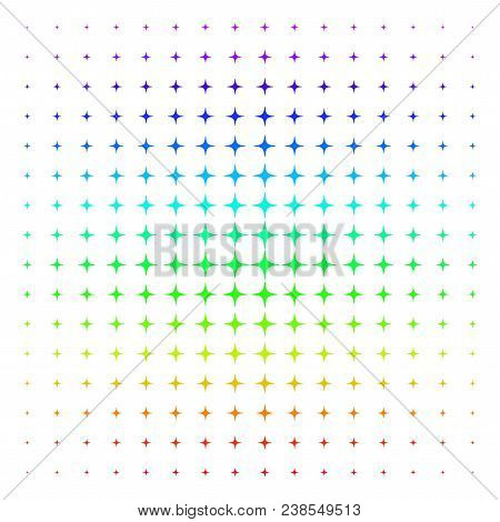 Space Star Icon Rainbow Colored Halftone Pattern. Vector Space Star Pictograms Organized Into Halfto