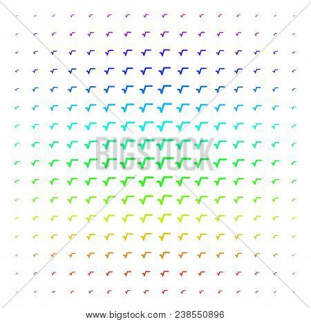 Sqrt Icon Spectral Halftone Pattern. Vector Sqrt Pictograms Organized Into Halftone Grid With Vertic