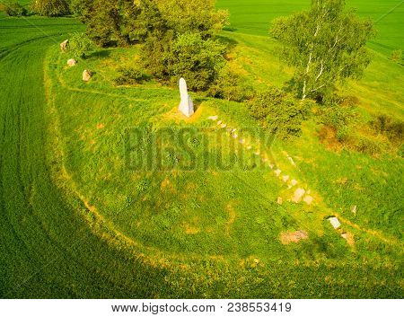 Ancient stone monument. Menhirs and dolmens near Tesovice. Famous place for every year rituals of fertility treatment.  Mysterious landmark in Czech Republic, Central Europe.