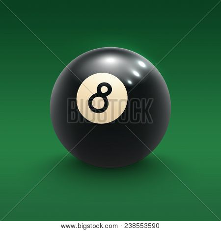 Eight Pool Ball On Green Billiard Table 3d Poster For Billiards Sport Game Design. Black Ball With 8