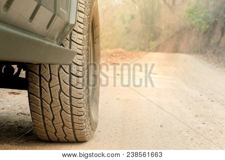 Off-road Travel On Mountain Road.   Outdoor, Adventures, Expedition, Explore And Travel Suv.