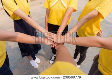 People Hand Assemble Corporate Meeting Teamwork Concept.