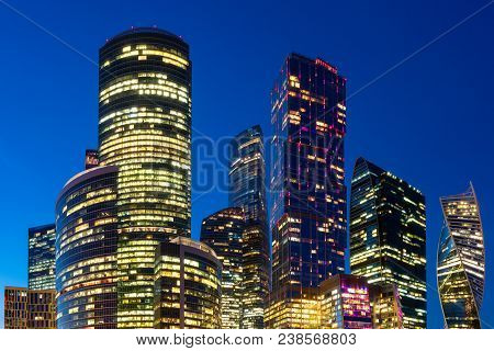 The Moscow International Business Centre (mibc) During Twilight Time.it Is A Commercial Modern Distr