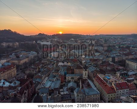 Beauty Panoramic View On Sunrise Over Old European City