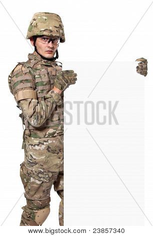 Modern Soldier Holding A Poster