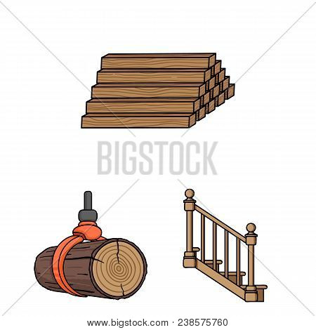 Sawmill And Timber Cartoon Icons In Set Collection For Design. Hardware And Tools Vector Symbol Stoc