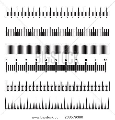 Monochrome Picture Of Size Indicators. Illustrations In Different Styles. Vector Length Scale Millim