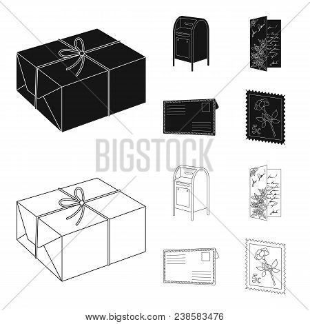 Mailbox, Congratulatory Card, Postage Stamp, Envelope.mail And Postman Set Collection Icons In Black